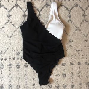 Black and white scalloped one-piece